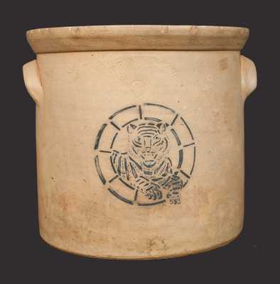 F. T. WRIGHT & SON / TAUNTON, MASS. Stoneware Crock w/ Stenciled Tiger Decoration