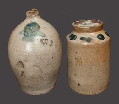 Lot of Two: Early Stoneware Lidded Jar and Early Ovoid Jug, possibly NJ