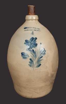 4 Gal. COWDEN & WILCOX / HARRISBURG, PA Stoneware Jug with Floral Decoration