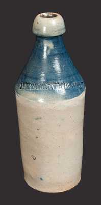 Stoneware Bottle with Bright Blue-Dipped Top Dated 1875