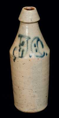 Stoneware Bottle with Ornate Slip-Trailed J.C. And Impressed J.C.