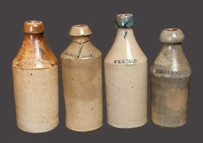 Lot of Four: Impressed Stoneware Bottles including Dated 1854 and 1872 Examples