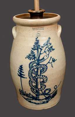 Modern Stoneware Churn w/ Incised Tree, Snake, and Bird Decoration, R. & B. DIEBBOLL / WASHINGTON, MI
