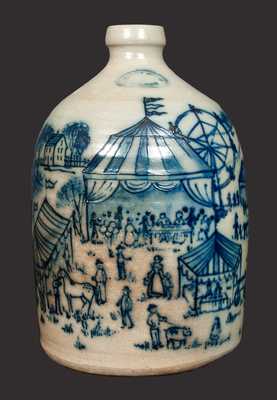 Elaborate BEAUMONT POTTERY / YORK, ME / 1987 Stoneware Jug with Fair Scene