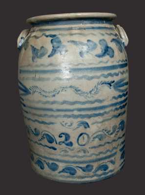20 Gal. Western PA Stoneware Crock with Profuse Freehand Decoration, probably Boughner, Greensboro, PA