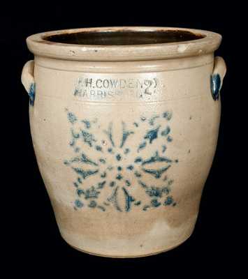 2 Gal. F. H. COWDEN / HARRISBURG, PA Stoneware Crock with Stenciled Decoration
