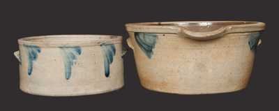 Lot of Two: Stoneware Cake Crock, Baltimore circa 1860, and Stoneware Milkpan