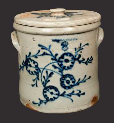 3 Gal. W. ROBERTS / BINGHAMTON Stoneware Crock with Slip-Trailed Floral Decoration