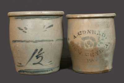 Lot of Two: Western PA Stoneware Cream Jars incl. Signed A. CONRAD / NEW GENEVA Example