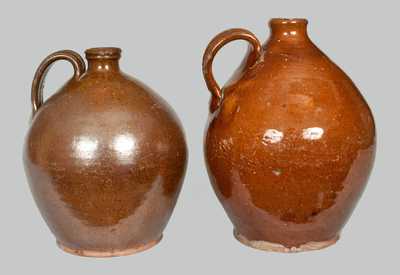 Lot of Two: Early Ovoid Glazed Redware Jugs