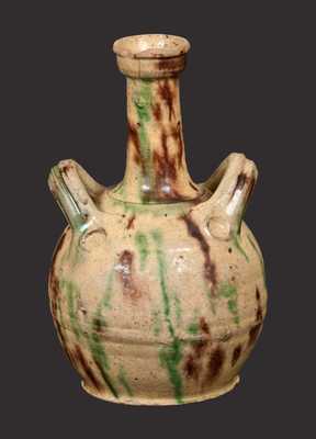 Unusual Polychrome Redware Handled Vase