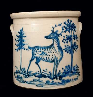 Exceptional 6 Gal. Stoneware Crock w/ Deer and Trees Decoration, Fort Edward, NY