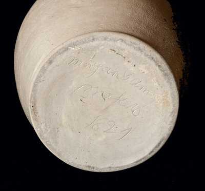 Very Fine Slip-Trailed Stoneware Jar Signed by Morgan & Amoss, Baltimore, 1821