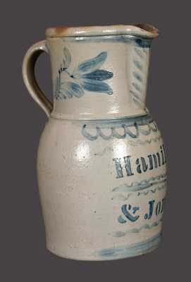 Very Fine HAMILTON & JONES (Greensboro, PA) Stoneware Pitcher with Freehand Floral Decoration