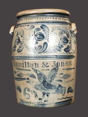 Exceptional HAMILTON & JONES Stoneware Crock w/ One-of-a-Kind Brushed Eagle Decoration