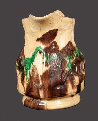 Rare Multi-Glazed Redware Pitcher w/ Molded Hunt Scene, S. Bell & Son, Strasburg, VA