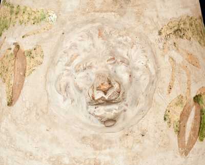 Rare SOLOMON BELL / STRASBURG / VA Slip-Decorated Redware Urn w/ Lion's Head Handles