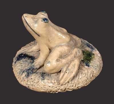 Rare Salt-Glazed Stoneware Frog Paperweight Signed