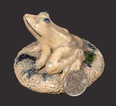 Rare Salt-Glazed Stoneware Frog Paperweight Signed
