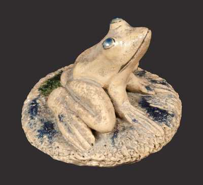 Rare Salt-Glazed Stoneware Frog Paperweight Signed