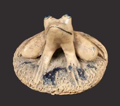 Rare Salt-Glazed Stoneware Frog Paperweight Signed