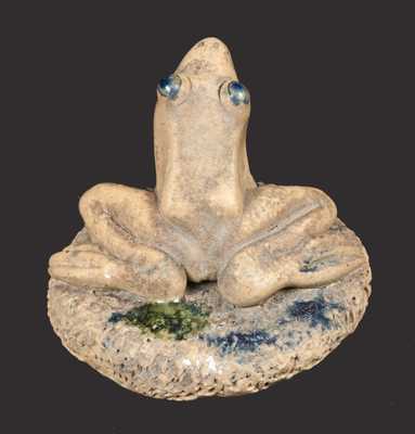 Rare Salt-Glazed Stoneware Frog Paperweight Signed
