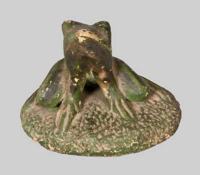 Rare Cold-Painted Stoneware Frog Paperweight Signed 