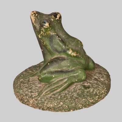 Rare Cold-Painted Stoneware Frog Paperweight Signed 