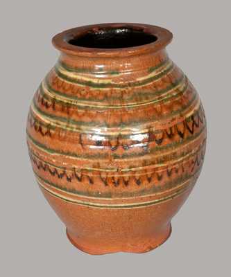 Important Ovoid Redware Jar w/ Alternating Three-Color Slip Decoration, att. John Bell, Chambersburg, PA