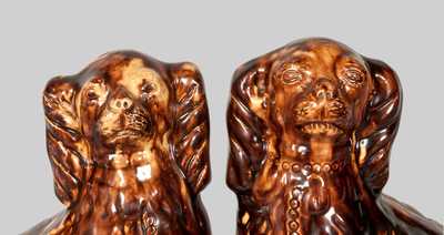 Very Important Pair of Glazed Redware Spaniels Signed JOHN BELL, Waynesboro, PA