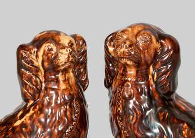 Very Important Pair of Glazed Redware Spaniels Signed JOHN BELL, Waynesboro, PA