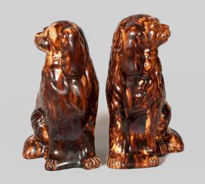 Very Important Pair of Glazed Redware Spaniels Signed JOHN BELL, Waynesboro, PA