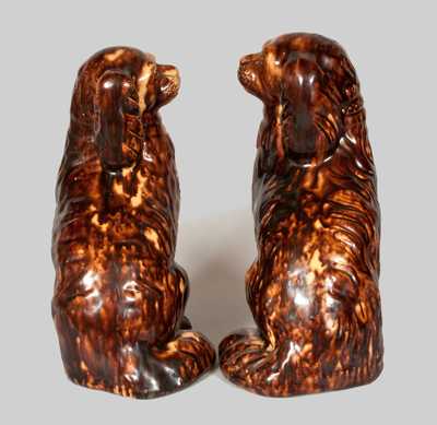 Very Important Pair of Glazed Redware Spaniels Signed JOHN BELL, Waynesboro, PA