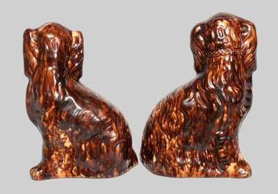 Very Important Pair of Glazed Redware Spaniels Signed JOHN BELL, Waynesboro, PA