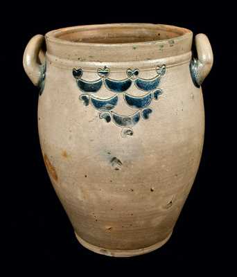 Rare and Important DAVID MORGAN / NEW YORK Stoneware Jar with Impressed Hearts and Crescents