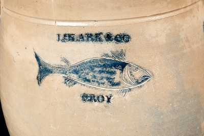 Rare J. CLARK & CO. / TROY Stoneware Crock w/ Incised Fish Decoration