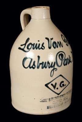 Very Rare Asbury Park, NJ Stoneware Script Jug w/ CASE S PURE CIDER VINEGAR Impressed at Base