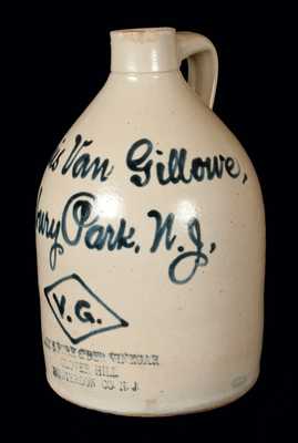 Very Rare Asbury Park, NJ Stoneware Script Jug w/ CASE S PURE CIDER VINEGAR Impressed at Base