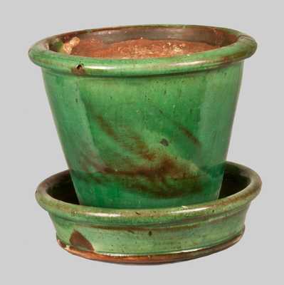 JOHN BELL / WAYNESBORO, PA Redware Flowerpot with Vibrant Green Glaze