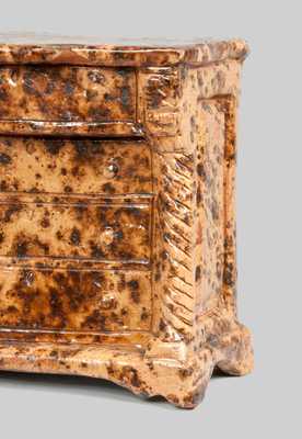 Unusual Redware Dresser-Form Bank with Sponged Manganese Decoration