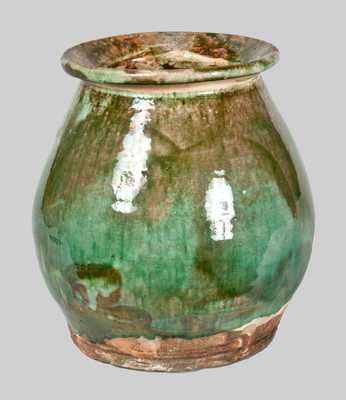 Ovoid Redware Jar with Vibrant Green Glaze, Massachusetts origin
