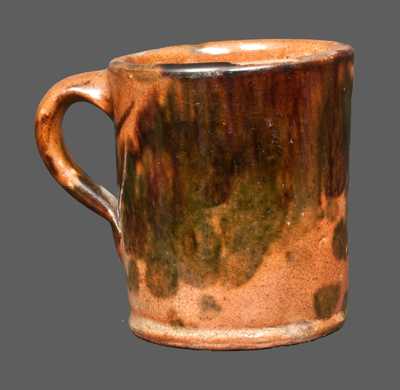 Rare Multi-Glazed Redware Mug, Strasburg, VA origin, late 19th century