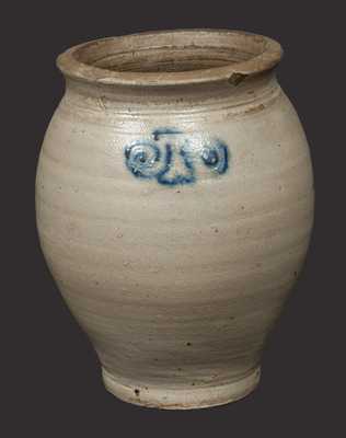 Rare Stoneware Jar with Cobalt Watchspring Decoration, attrib. Capt. James Morgan, Cheesequake, NJ