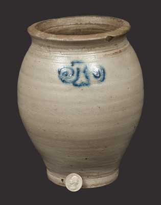 Rare Stoneware Jar with Cobalt Watchspring Decoration, attrib. Capt. James Morgan, Cheesequake, NJ