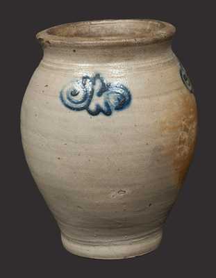 Rare Stoneware Jar with Cobalt Watchspring Decoration, attrib. Capt. James Morgan, Cheesequake, NJ