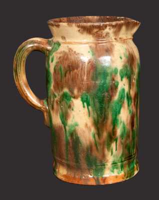 Rare Multi-Glazed Redware Tankard Pitcher, Stamped S. BELL & SON. / STRASBURG