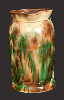 Rare Multi-Glazed Redware Tankard Pitcher, Stamped S. BELL & SON. / STRASBURG