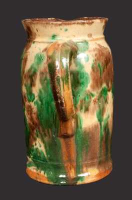 Rare Multi-Glazed Redware Tankard Pitcher, Stamped S. BELL & SON. / STRASBURG