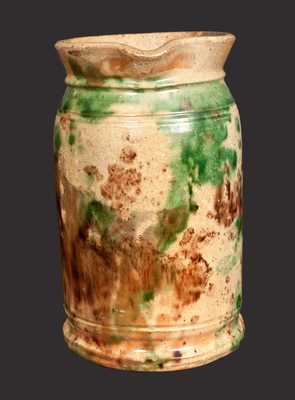 Multi-Glazed Redware Tankard Pitcher, Strasburg, VA origin, late 19th century