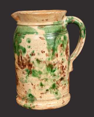 Multi-Glazed Redware Tankard Pitcher, Strasburg, VA origin, late 19th century